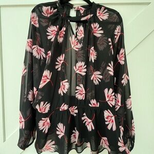 Express Black and Pink Floral Print Blouse